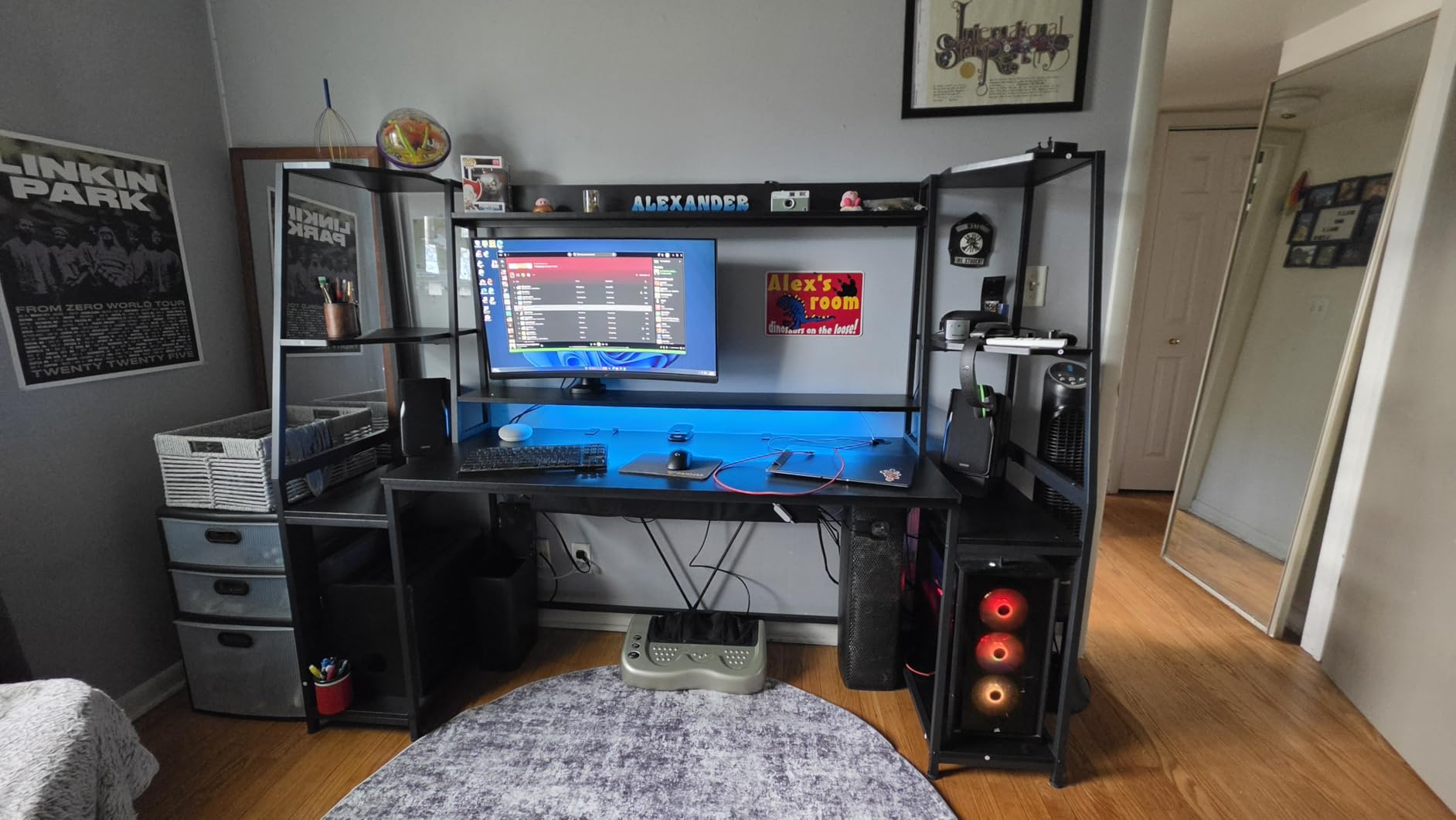 SEDETA 79'' Gaming Desk with LED Lights, Hutch and Storage Shelves, Black customer photo 2