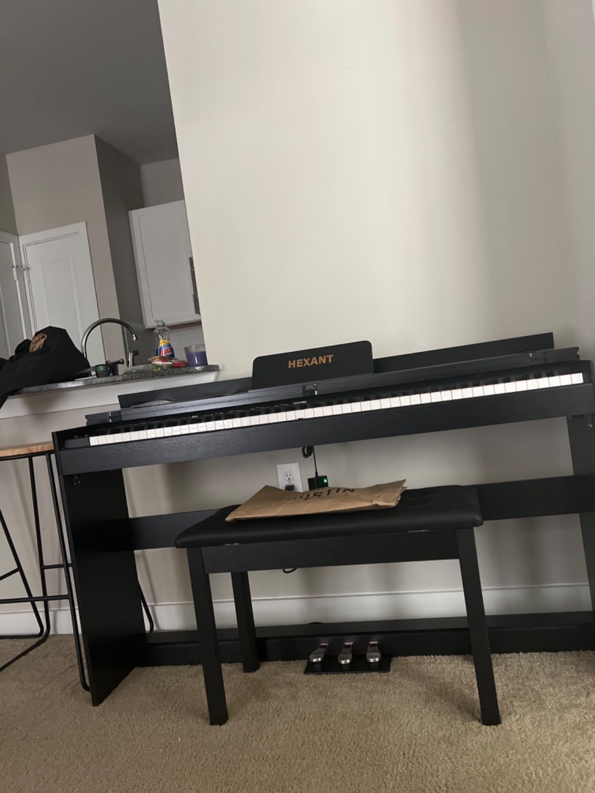 HEXANT 88-Key Weighted Digital Piano, Full-Size Semi-Weighted Upright Flip Electric Keyboard Piano with 3 Pedal and Multi-Functional Keyboard for Beginner(with Bench,Black) customer photo 2