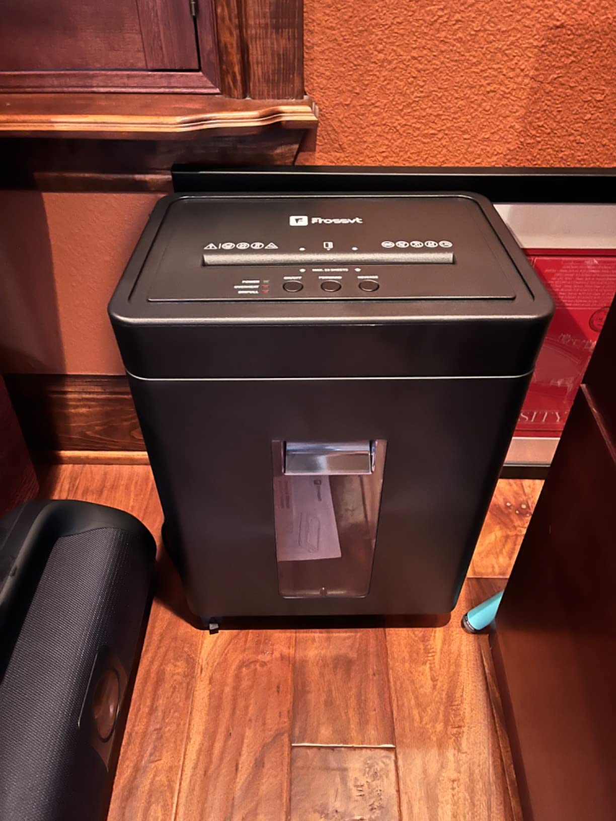 Frossvt Heavy Duty Paper Shredder Micro-Cut High Security Level P-4/12 Sheets 10-Minutes Running Time/AUTO Reverse/ 5.3-Gallon Pull Out Bin, Anti-Jam & Quiet Shredder for Office Home customer photo 1