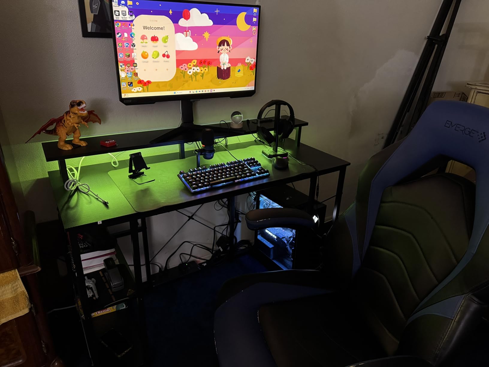 ODK 48 Inch Gaming Desk with LED Lights & Storage Shelves, Black customer photo 1