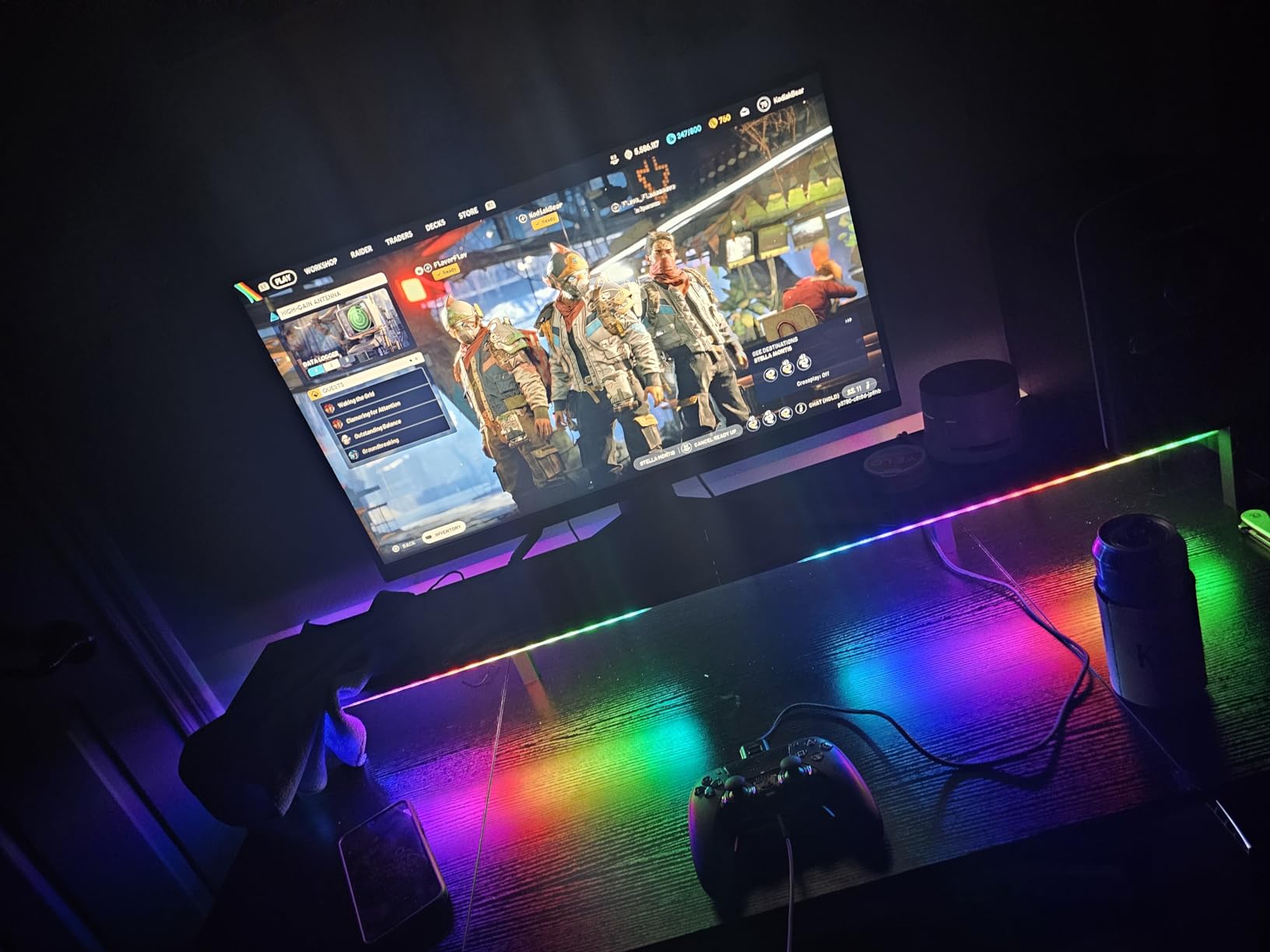 ODK 48 Inch Gaming Desk with LED Lights & Storage Shelves, Black customer photo 2