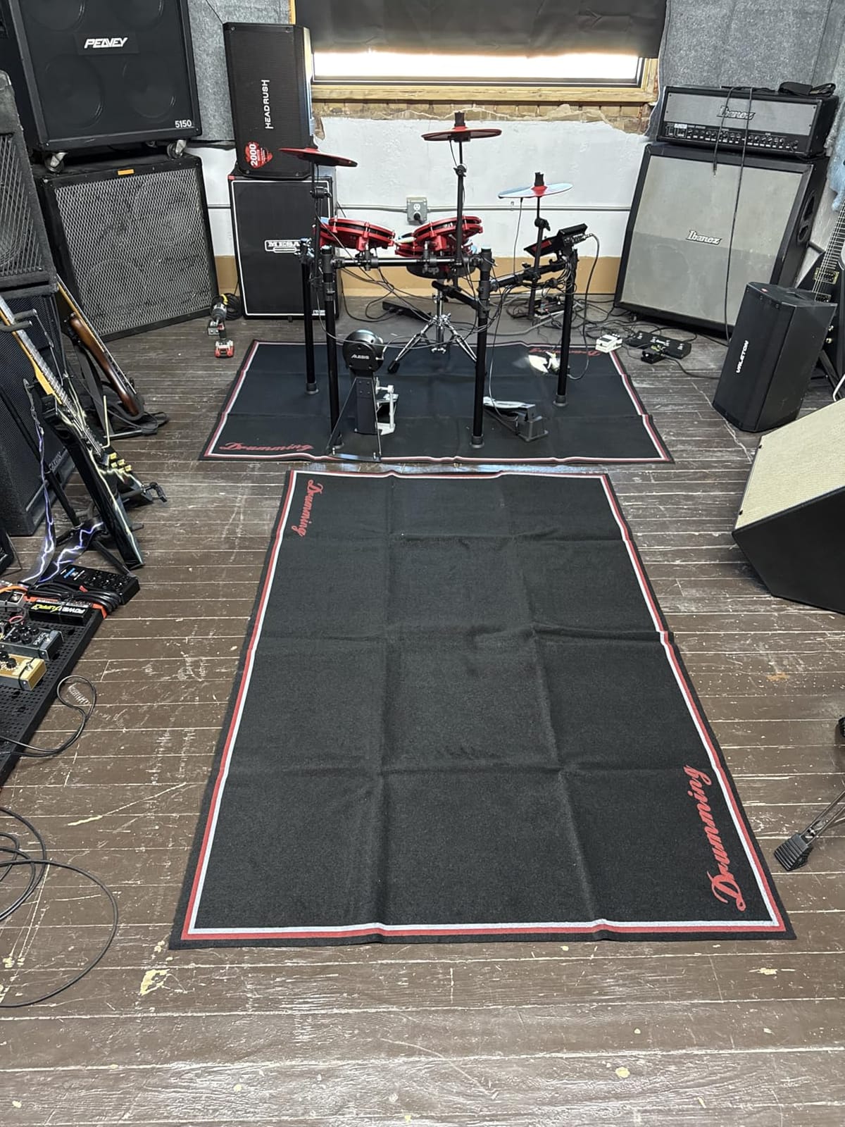 Drum Rug Mat with Non-Slip Grip Bottom, 4x6ft Drum Carpet Noise Reduction, Drum Floor Mat for Electric Drum and Jazz Drum Set Splash Stands, Gift for Drummer, Music Drum Accessories, 48x72in, Black customer photo 1