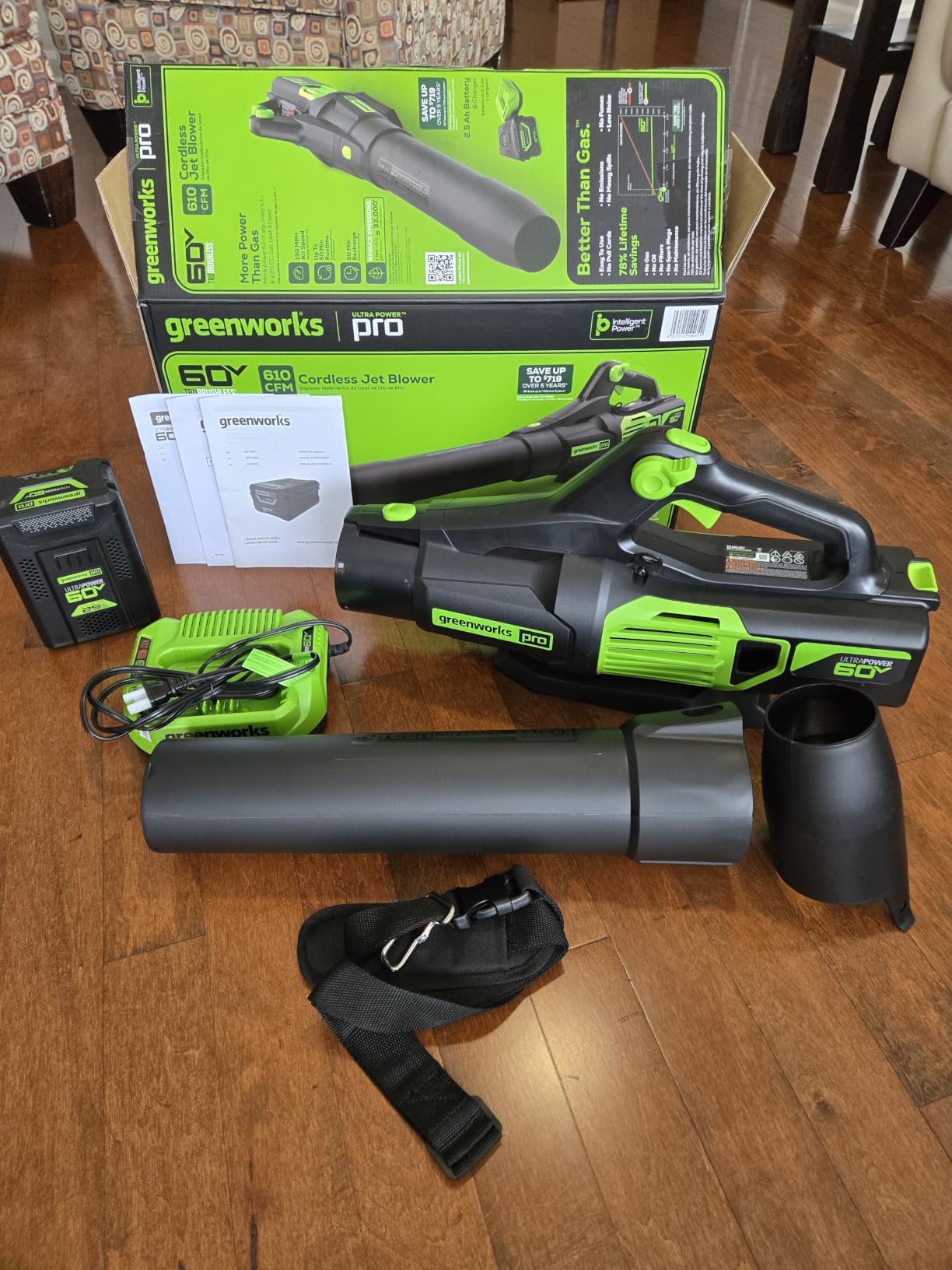 Greenworks 60V Electric Leaf Blower, 610 CFM, 2.5 Ah Battery and Charger customer photo 1