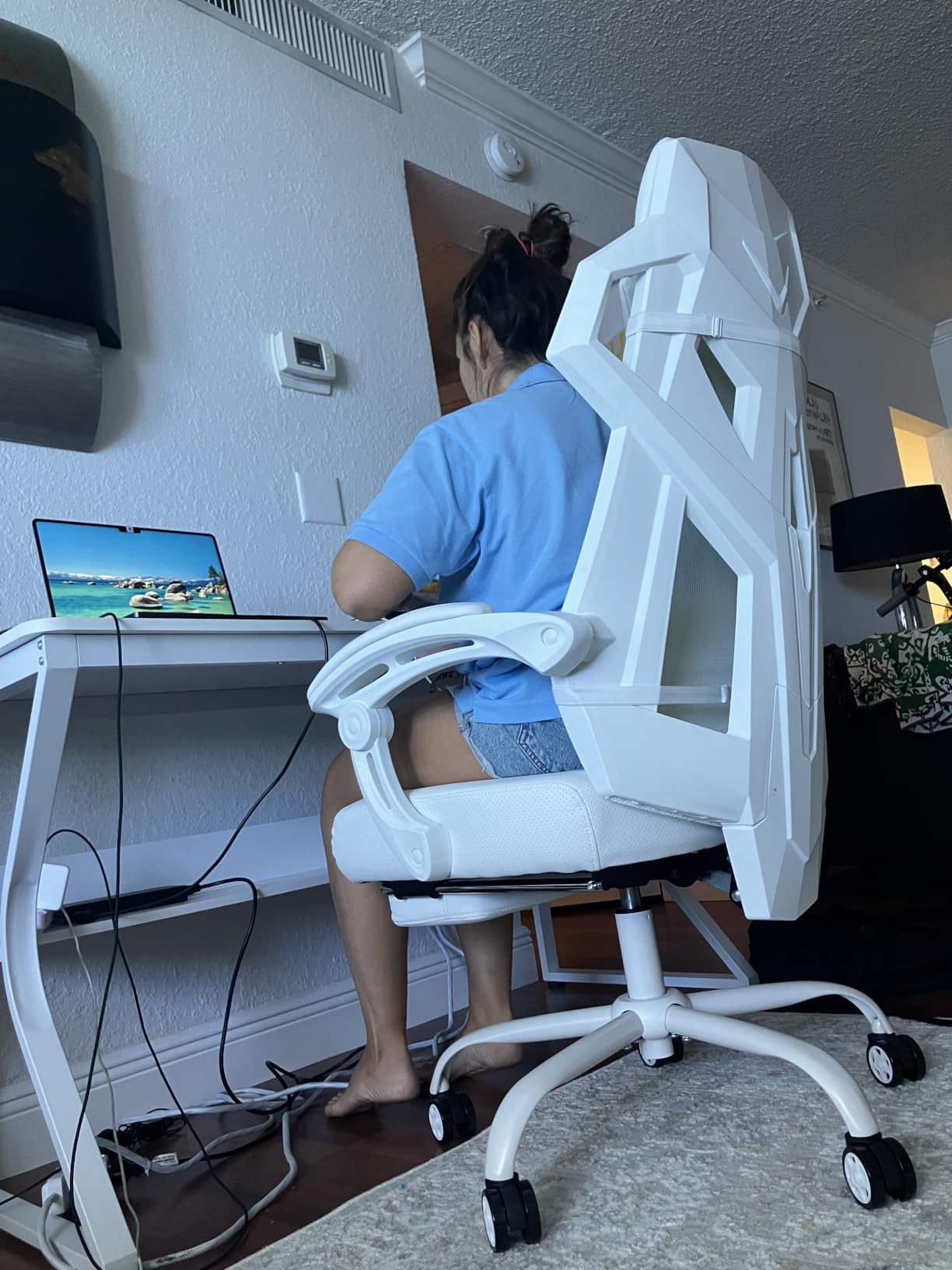 GTPLAYER Gaming Chair, Computer Chair with Mesh Back, Ergonomic Gaming Chair with Footrest, Reclining Gamer Chair with Adjustable Headrest and Lumbar Support for Gaming and Office (Black) customer photo 2