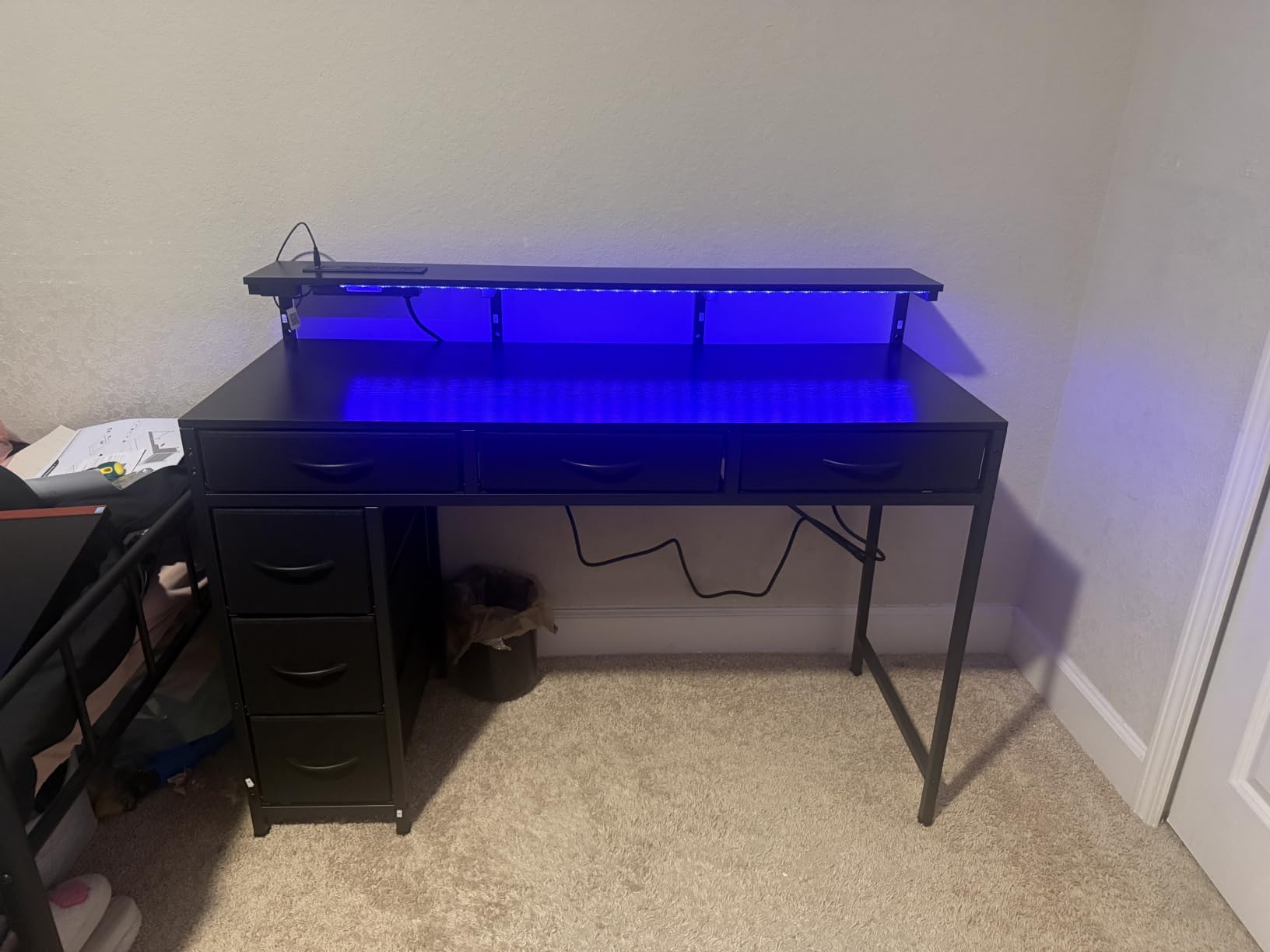 Huuger Gaming Desk with 6 Drawers, Computer Desk with LED Lights Power Outlets and Type-C, 47 Inch Office Desk with Storage, Monitor Stand, Writing Desk Work Desk Home Office, Bedroom, Black customer photo 2