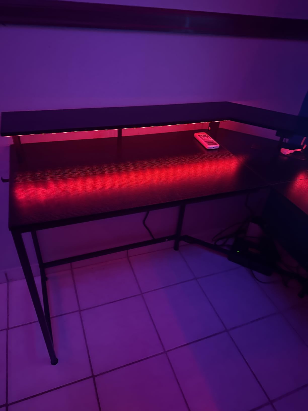 Huuger L Shaped Gaming Desk with Power Outlets & LED Lights, Computer Desk with Monitor Shelves, Home Office Desk, Corner Gaming Desk with Hooks, Black customer photo 2