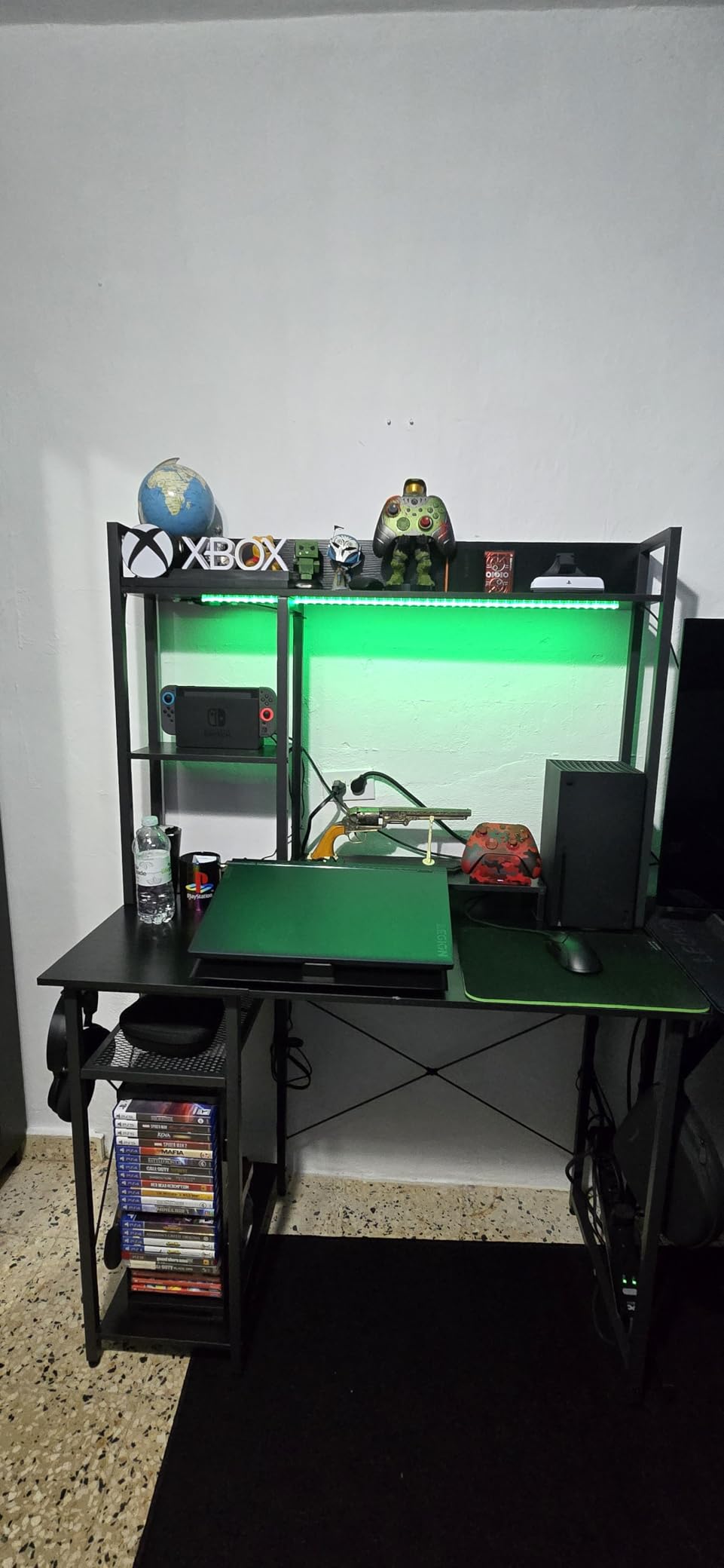 Cyclysio Gaming Desk with Hutch, 39'' Computer Desk with LED Lights & Power Outlets, Home Office Desk with Reversible 5 Tiers Storage Shelves & Monitor Stand, Small Gaming Table for Small Space, Black customer photo 2
