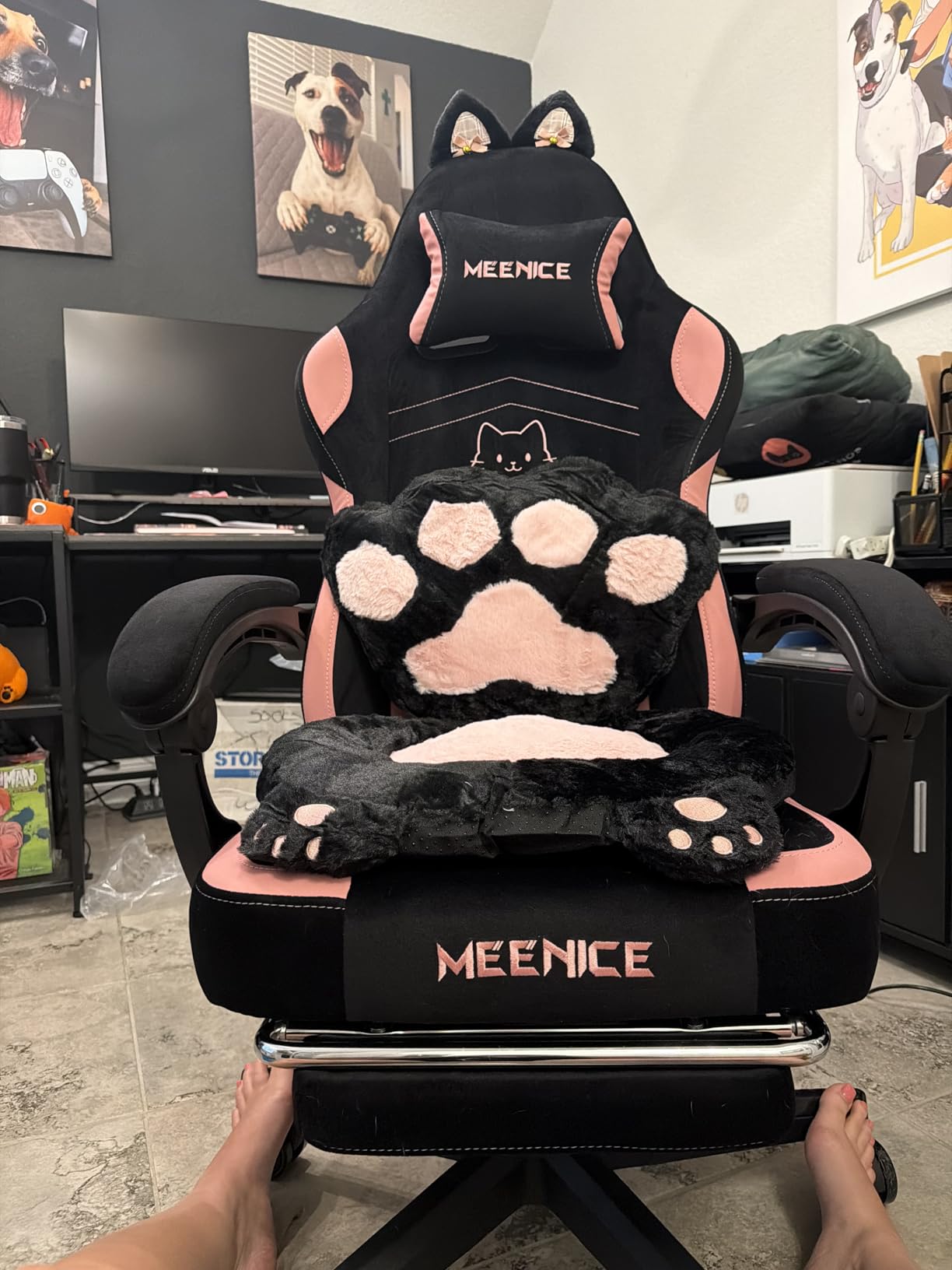 Gaming Chair Cute with Cat Ears Paw Lumbar and Cushion,Ergonomic Computer Chair with Footrest,Reclining PC Game Chair for Girl Computer Chair 300lbs for Adult Colours customer photo 1