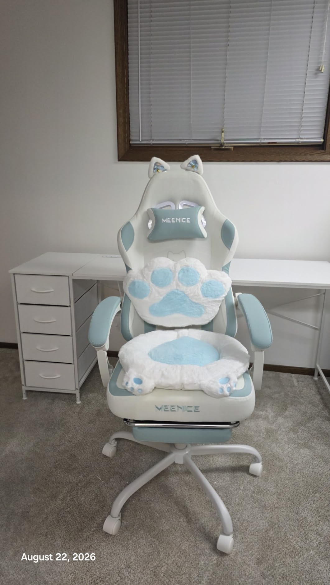 Gaming Chair Cute with Cat Ears Paw Lumbar and Cushion,Ergonomic Computer Chair with Footrest,Reclining PC Game Chair for Girl Computer Chair 300lbs for Adult Colours customer photo 2