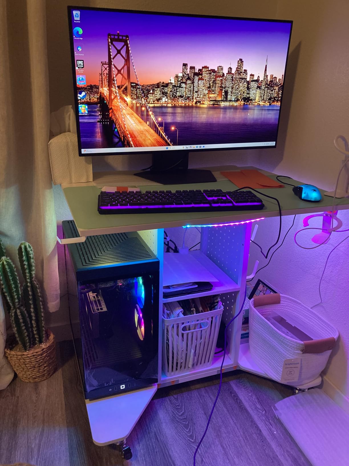Pamray Small Gaming Desk Rolling Computer Table White customer photo 1