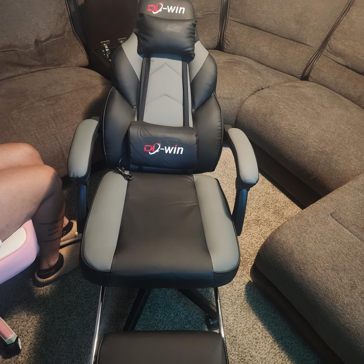 Gaming Chair for Adult, Computer Chair with Footrest Video Game Chair Big and Tall Gaming Chair with Massage Lumbar Support, Adjustable Height and 360° Swivel Seat(Grey) customer photo 1