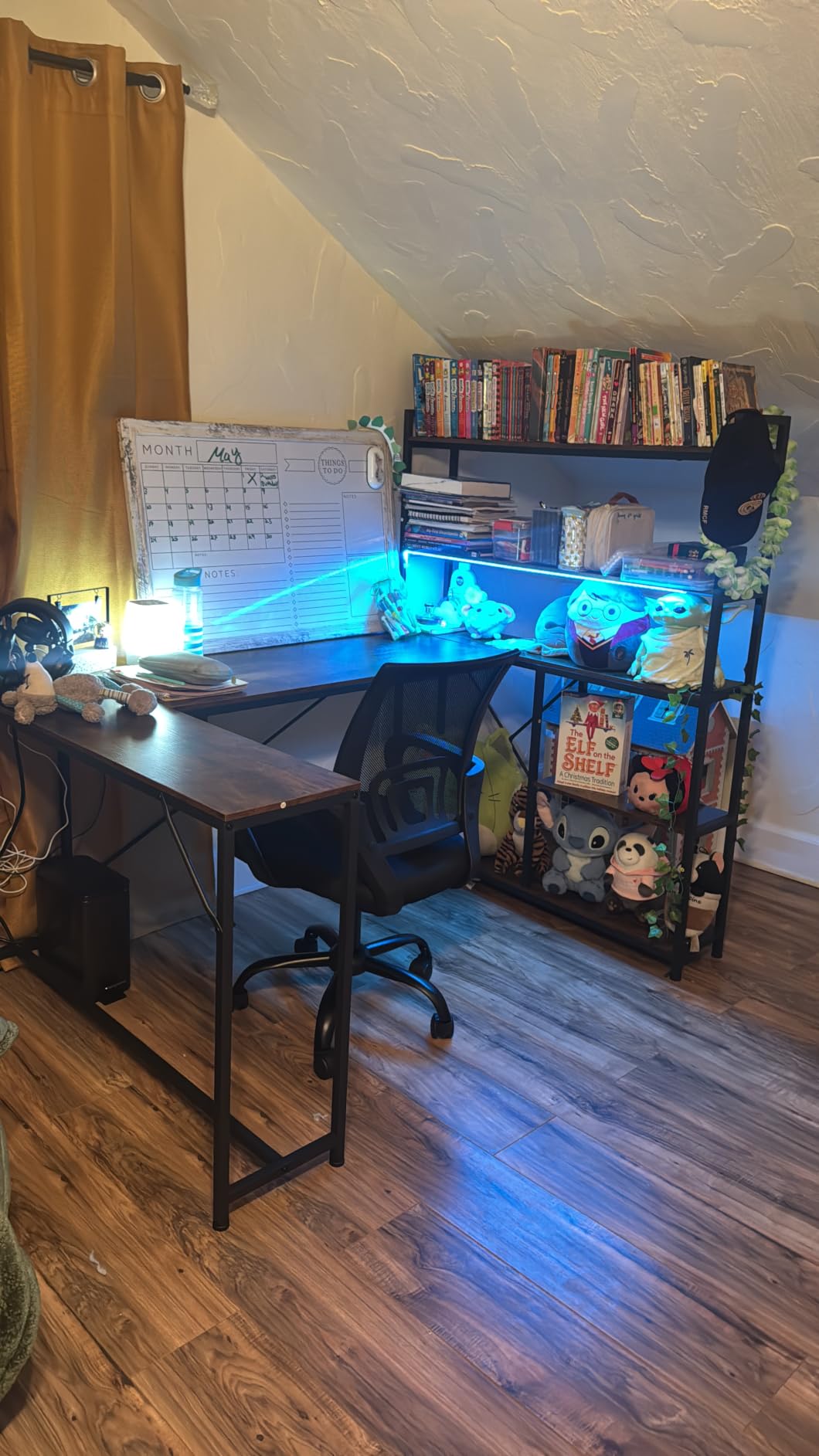 SEDETA L Shaped Gaming Desk, 63'' Reversible Computer Desk with Power Outlet and Storage Shelves, Corner Gaming Desk with LED Lights, Bookshelf for Home Office, Black customer photo 2