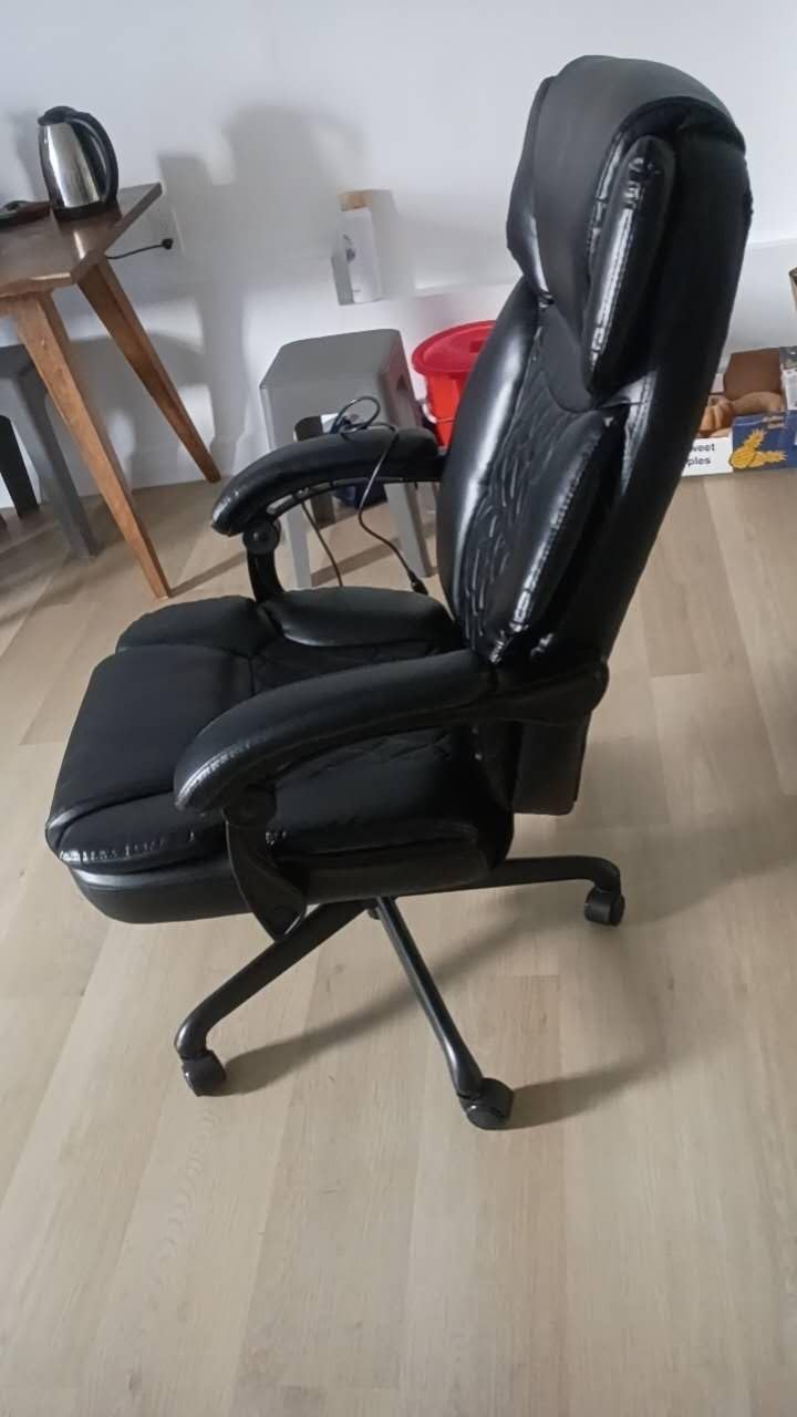 Massage Office Chair with Foot Rest 6 Points Vibration and Heat Home Office Desk Chairs for Heavy People 400lbs Reclining Managerial Chairs Ergonomic Executive Chair (Cream) customer photo 1