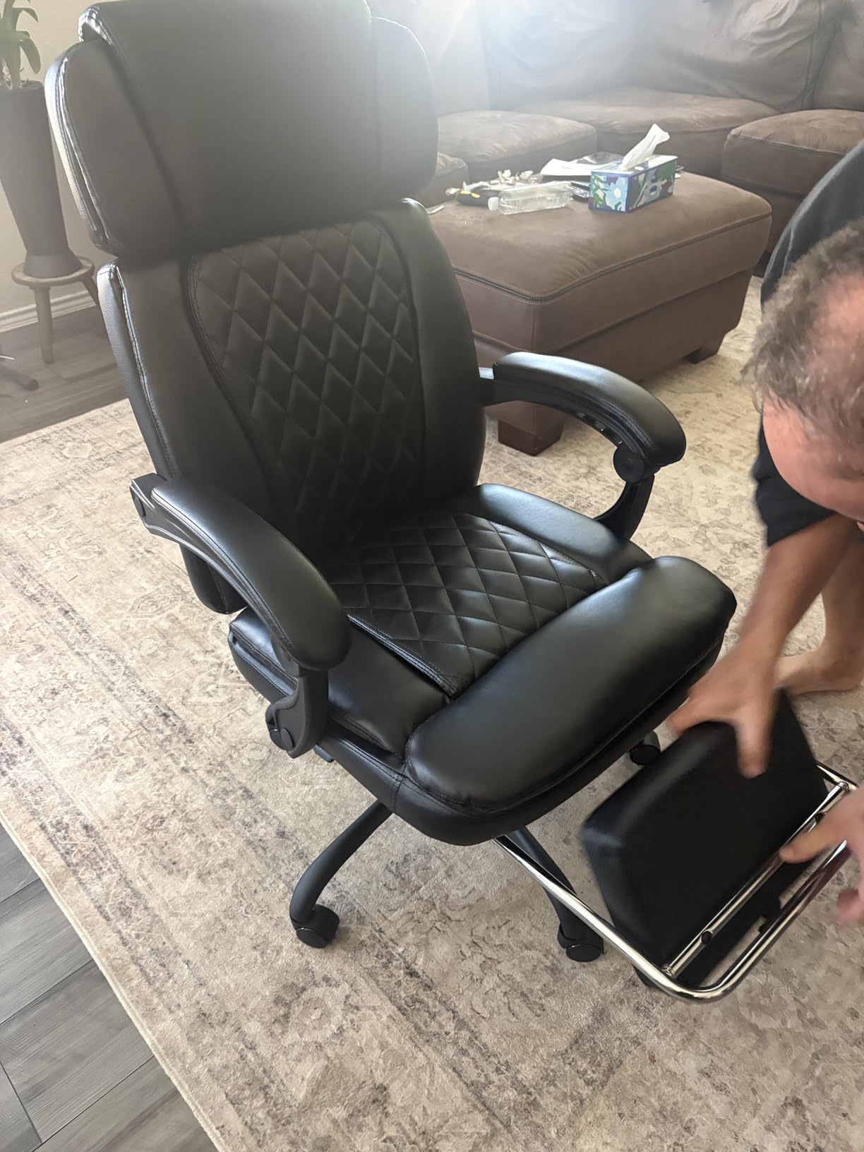 400lbs Executive Office Chair with Foot Rest for Heavy People, Ergonomic Big and Tall Desk Chair with Adjustable Headrest, High Back PU Leather Comfy Heavy Duty Computer Chair with Spring Cushion customer photo 2