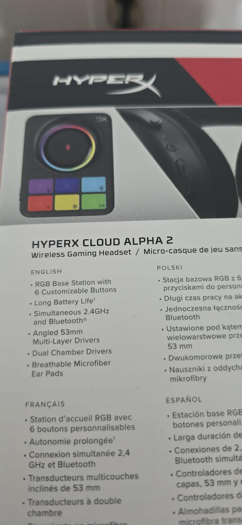 HyperX Cloud Alpha 2 – Wireless Gaming Headset with 53mm Dual-Chamber Drivers and up to 250 Hours Battery Life, RGB Base Station, Simultaneous 2.4GHz & Bluetooth - Black customer photo 2