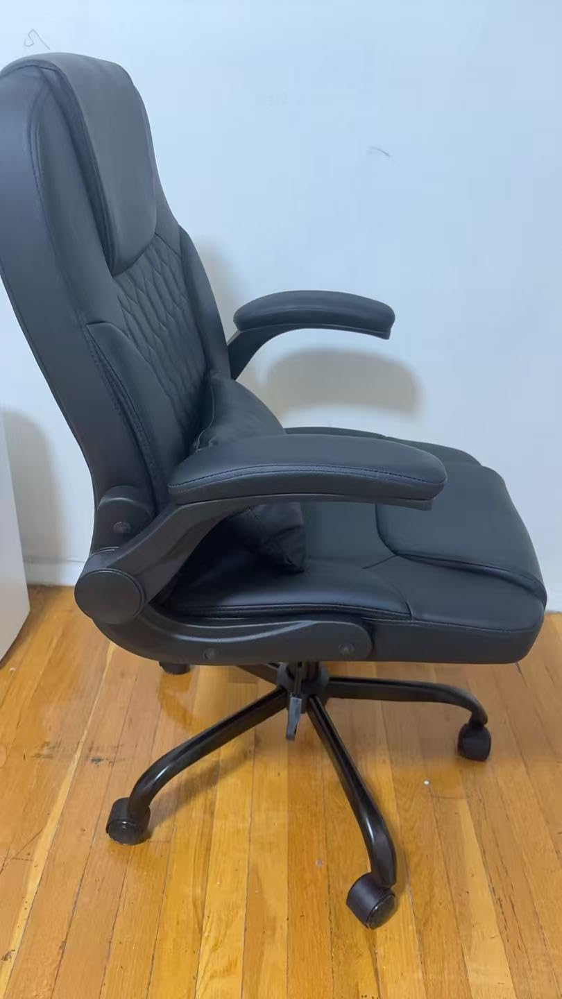 Leather Office Chair Swivel Lumbar Support for Short People Black customer photo 2