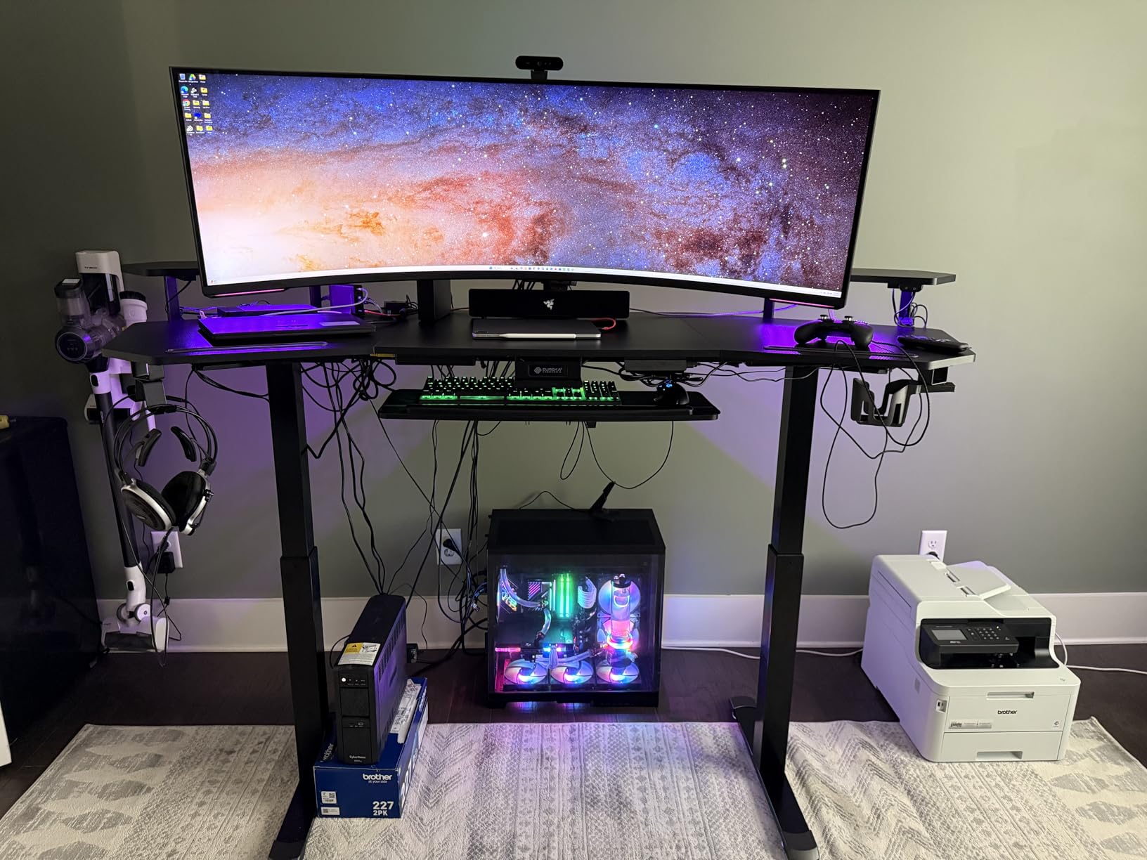 EUREKA ERGONOMIC Aero 55 Inch W Shaped Electric Standing Desk, Height Adjustable Computer Gaming Desk with LED Monitor Shelf, Mouse Pad, Headphone Hook, Cup Holder, Carbon Black customer photo 1