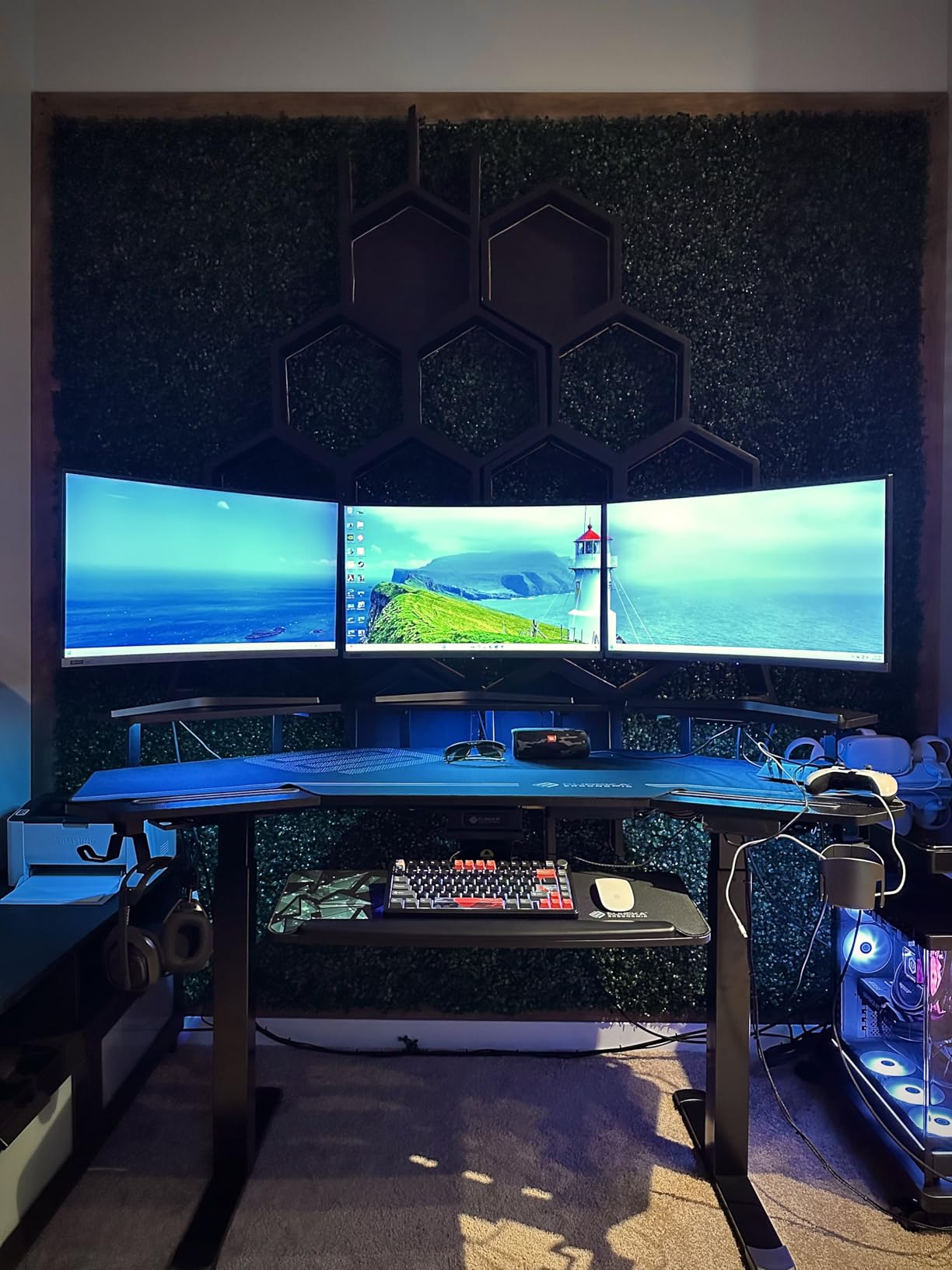 EUREKA ERGONOMIC Aero 55 Inch W Shaped Electric Standing Desk, Height Adjustable Computer Gaming Desk with LED Monitor Shelf, Mouse Pad, Headphone Hook, Cup Holder, Carbon Black customer photo 2