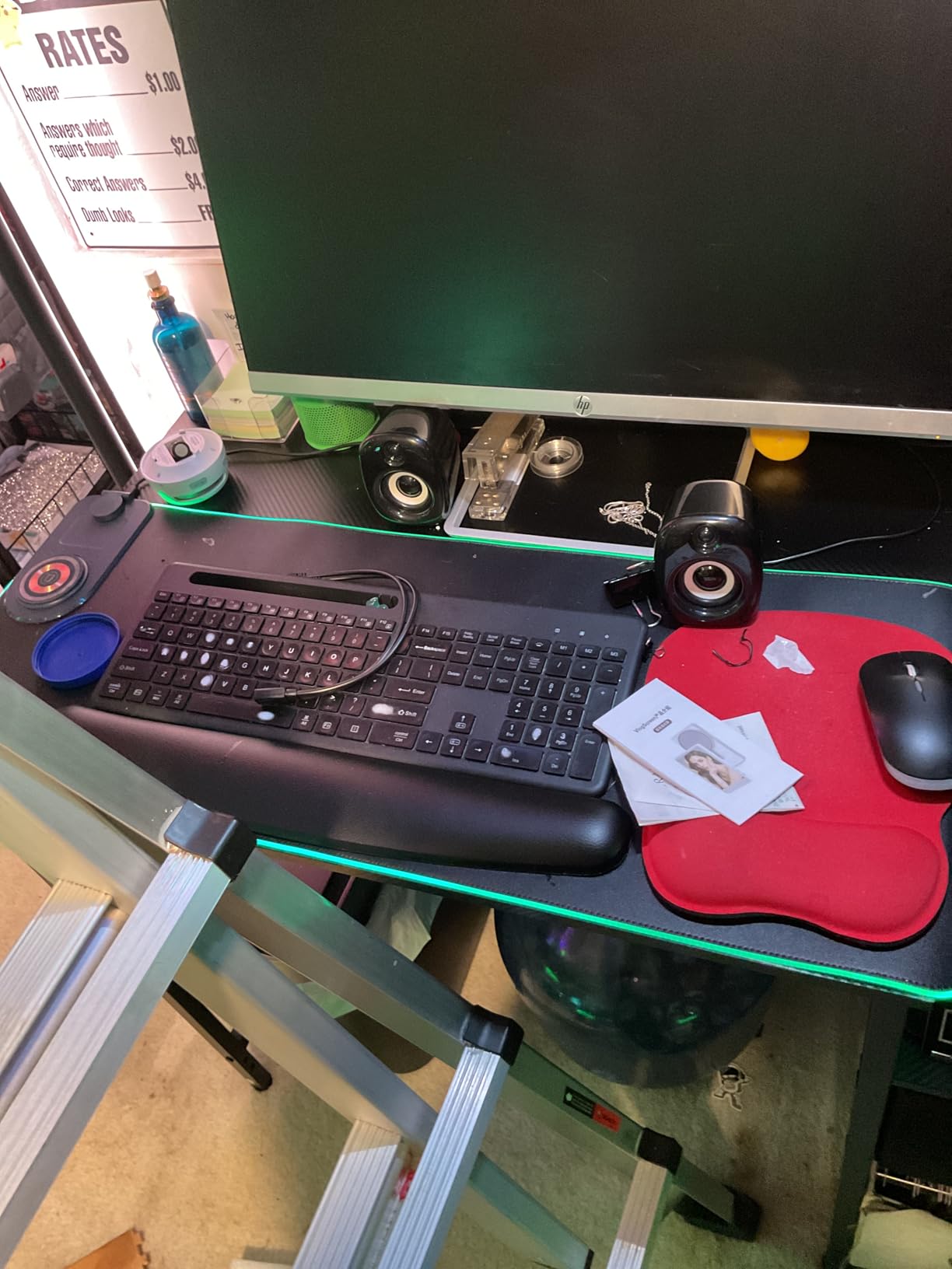 Grandder Gaming Desk 41 Inch with CPU Stand and LED Light, Computer Desk with Reversible Shelves and Storage Drawer, Pc Small Desk for Home Office Table with Bag, Carbon Fiber Black customer photo 1