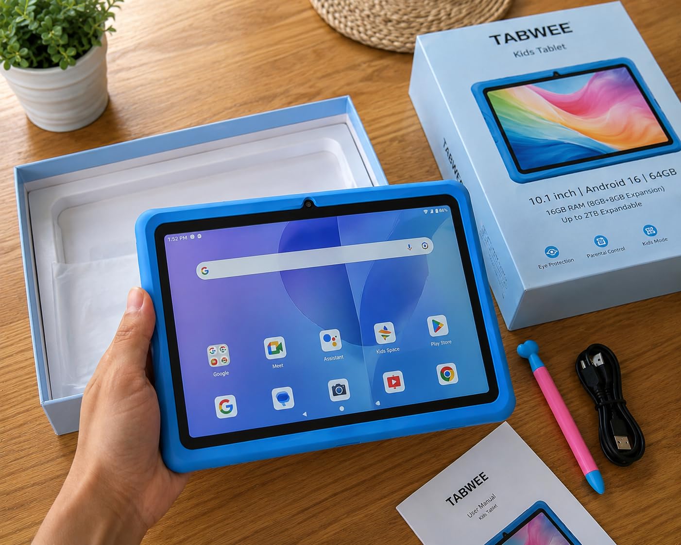 Kids Tablet 10 inch, Android 16 Tablets for Kids Ages 8-12,16GB RAM 64GB ROM,Parental Control, Pre-Installed Kiddos Software & Kids Space, Includes Case & Stylus Pen, 2TB Expand, HD Eye‑Care Screen customer photo 1